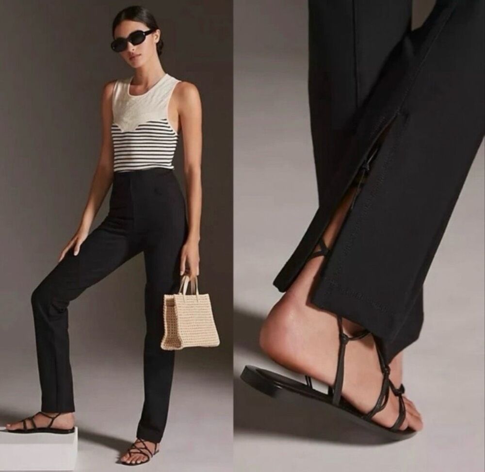 maeve anthropologie High Waisted Split Back Hem Slim Fit Leggings Pants Black XL